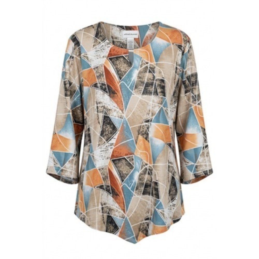 Alfred Dunner Shirt Women XL Artsy Geo 3/4 Sleeve Grandmacore Tunic Top Mom